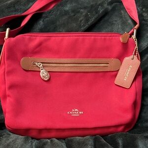 COACH Red Crossbody with Brown Leather Trim